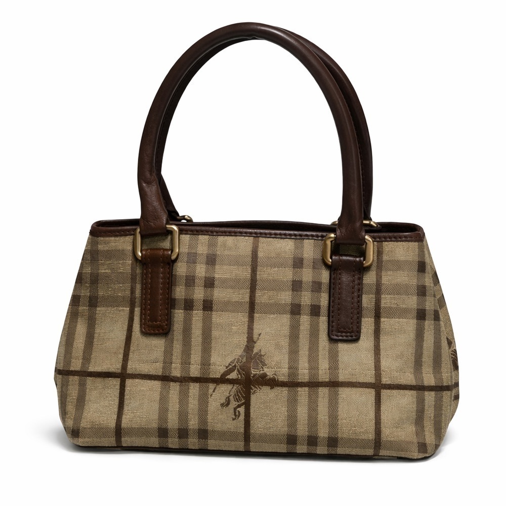 BURBERRY London Plaid Check Mini Canvas Satchel Bag Brown Beige
